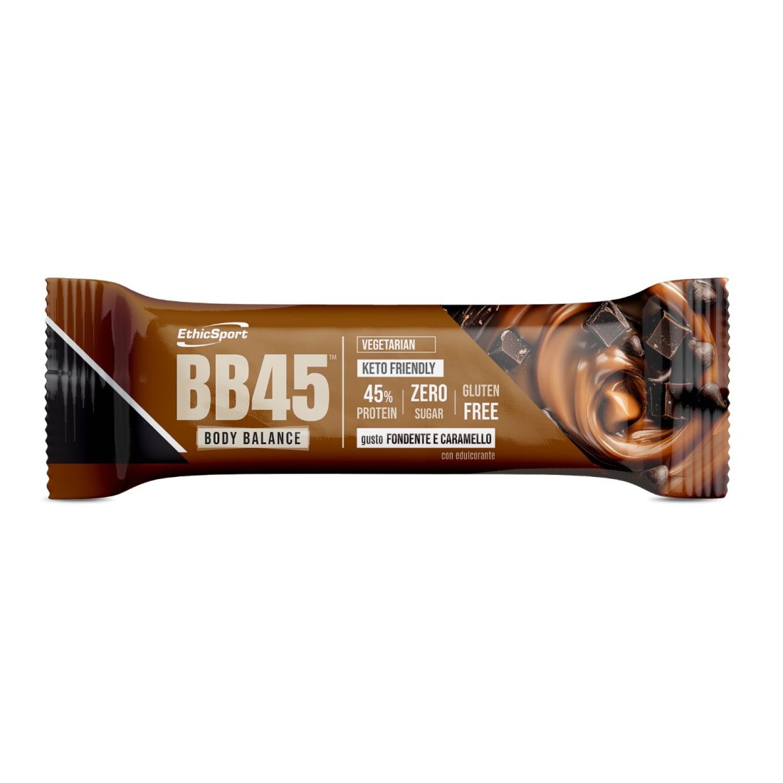 Ethicsport Barrette Proteiche BB45 Body Balance Zero Sugar gusto Fondente e Caramello